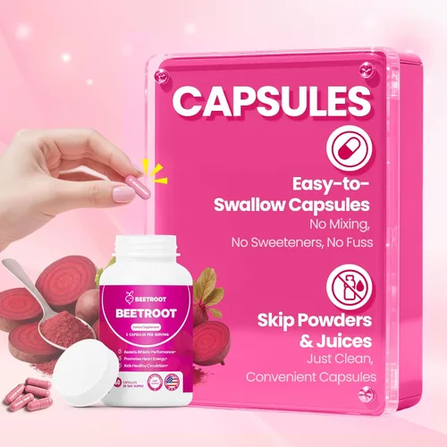 Vista 5 de Cápsulas de raíz de remolacha – 1300mg de polvo orgánico de raíz de remolacha, suplemento vegano y sin OGM para energía, resistencia y apoyo al