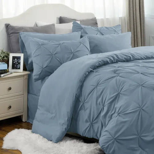 Vista 54 de Bedsure - Juego de edredón tamaño individual gris - Ropa de cama tamaño individual en una bolsa de 5 piezas, juego de cama Pintuck GentleSoft™