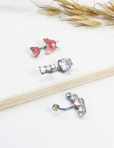 Vista 6 de Pexveiuu - 16 anillos para pezón, cadena y ombligo para mujer, acero quirúrgico, pezón, ombligo, barernas, piercing de barra, Metal, circonita cúbica