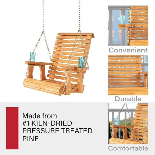 Vista 6 de Amish Casual Silla giratoria resistente con tratamiento a presión con portavasos (mancha de cedro)