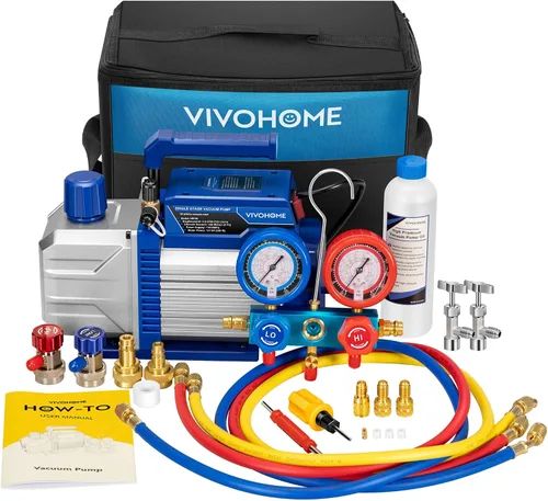 Vista 9 de VIVOHOME 110 V 1/4 HP 3.5 CFM - Juego de bomba aspiradora HVAC de una sola etapa y manómetro AC, motor sin chispas para sistemas R32 R1234yf R454B