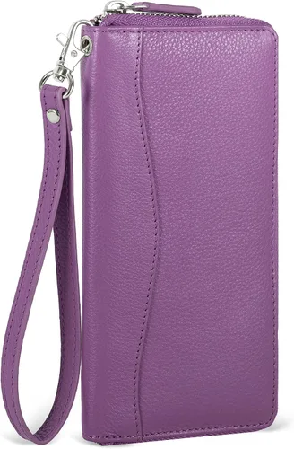Vista 16 de Oak Leathers Cartera de cuero para mujer – Cartera Clutch RFID para mujer con 8 portadores de tarjetas de crédito, bolsillo para monedas, regalo