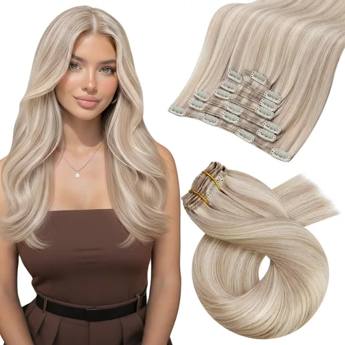Vista 105 de Moresoo Extensiones de cabello humano con clip, balayage, color marrón oscuro a marrón dorado con clip, extensiones de cabello humano con clip, 5