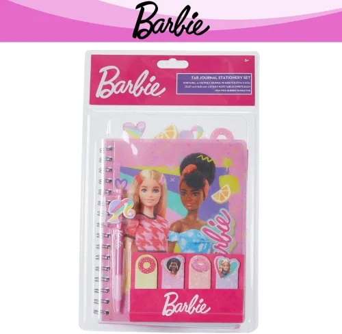 Vista 9 de Cuaderno de pestañas Barbie con espiral, lápiz boli, pestañas adhesivas, 96 páginas a rayas, rosa
