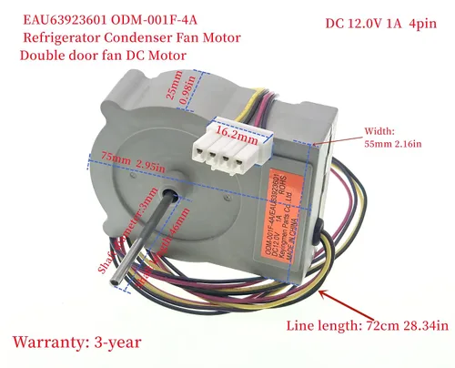 Vista 2 de EAU63923601 ODM-001F-4A Motor del ventilador del condensador del refrigerador Motor DC apto para refrigerador LG Haier, reemplaza AP6317195