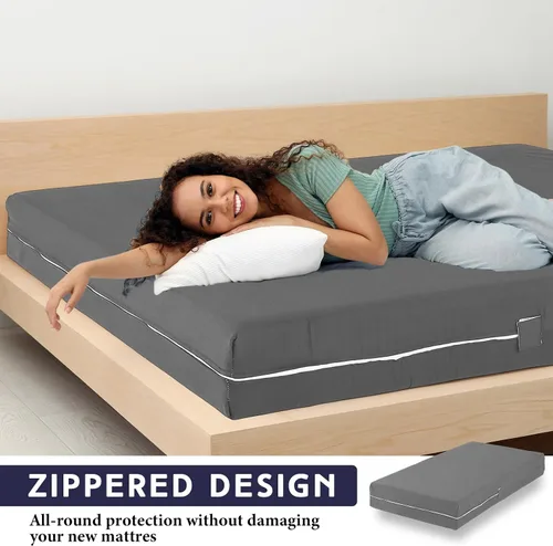 Vista 6 de HunnmingRe Protector de colchón con cremallera, funda de colchón profundo, sábana bajera de microfibra suave con cremallera para cama