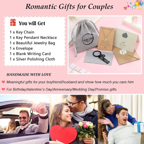 Vista 6 de UNGENT THEM Sun and Moon Matching Couple Keychain and Necklace Set - Valentine's Day Birthday Couples Gifts for Boyfriend Girlfriend Wife Husband