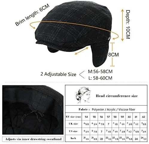 Vista 7 de Gorra plana ajustable de lana de invierno para hombre 2020 con forro suave