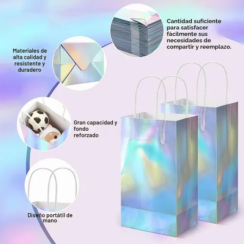 Vista 3 de Estune - 30 bolsas de regalo iridiscentes con asa para recuerdos de fiesta