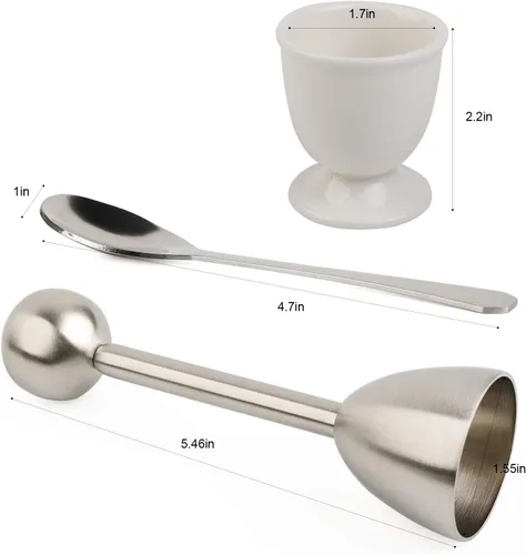 Vista 2 de Juego de decoración de galletas de huevo para quitar cáscaras de huevos duros y suaves, incluye 1 cortador de huevos, 4 tazas de huevos de cerámica