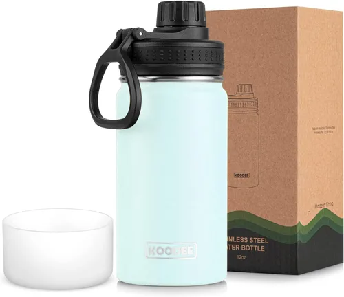 Vista 21 de koodee Botella de agua para niños, botella de agua de acero inoxidable de 12 onzas con aislamiento al vacío para la escuela, botella de agua de boca
