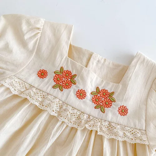 Vista 4 de IMEKIS Vestido mexicano para niña pequeña, mameluco bordado para hermanas a juego, trajes étnicos, vestido de verano