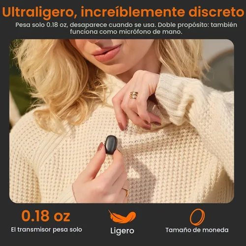Vista 5 de Saramonic Micrófono inalámbrico Air SE para iPhone y Android, receptor dual (USB-C + Lightning), cancelación de ruido AI, 48 kHz/24 bits