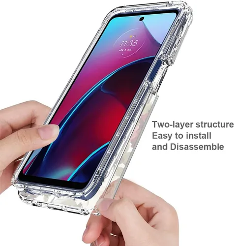 Vista 4 de XT2211 - Funda para Moto G Stylus 2022 4G, funda con protector de pantalla de vidrio templado, bonito patrón floral transparente, funda protectora