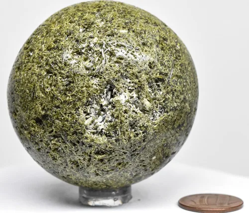 Vista 5 de Esfera de racimo de epidota drusa verde, 2.165 in, 9.17 oz, piedra preciosa natural pulida, cristal de pistacita, bola de muestras para decoración