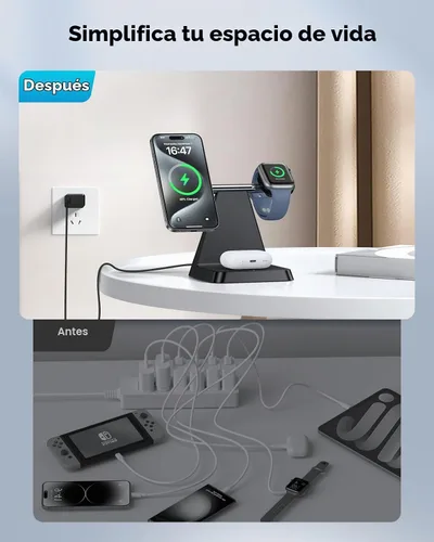 Vista 4 de Estación de carga para múltiples dispositivos Apple: Woruda 3 en 1 Soporte de cargador inalámbrico magnético para iPhone Mag Safe - Base de carga