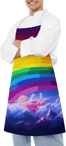 Vista 4 de MUSM Apron for Adults - 27.6 X 31.5 Inch, Heavy-Duty Polyester Aprons with Two Large Pockets, Waterproof Rainbow Kitchen Apron for Cooking