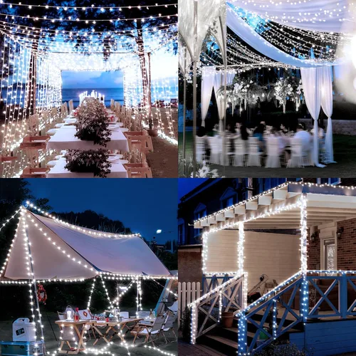 Vista 8 de Luces de Navidad para exteriores, 403 pies, 1000 luces LED, 8 modos y función de memoria con temporizador, luces de hadas parpadeantes, IP44, Blanco