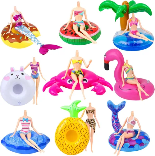 Vista 8 de Flotador inflable para muñecas para piscina, incluye flamencos, donas, piñas, conchas, cangrejos, conejo, soporte inflable para bebidas para fiestas
