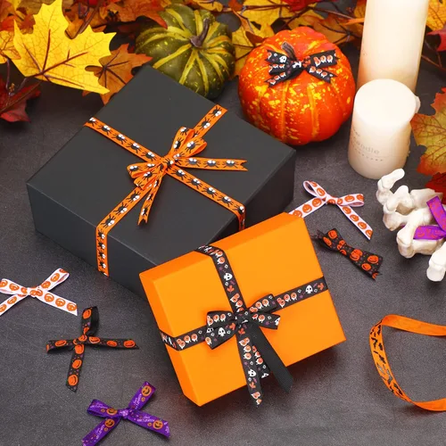 Vista 3 de SANNIX 18 rollos de cinta de Halloween de 90 yardas, cintas de grogrén impresas de 3/8 pulgadas de ancho, tela de manualidades para decoración