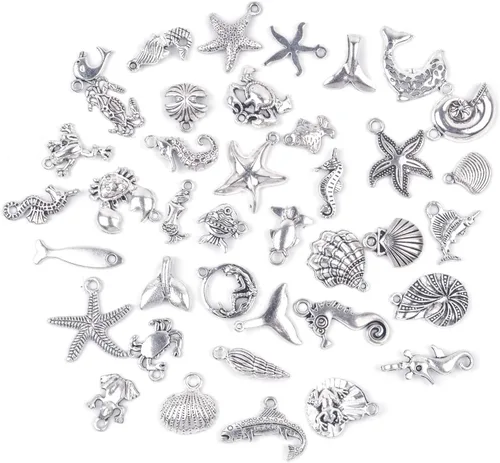 Vista 7 de BronaGrand 40 dijes mezclados de plata antigua para hacer pulseras y collares