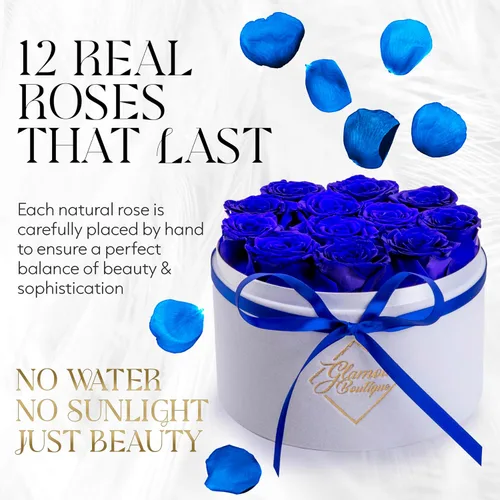 Vista 2 de GLAMOUR BOUTIQUE Flowers Forever - Caja de regalo, 12 rosas preservadas reales en caja blanca de terciopelo, regalo floral para esposa, mamá o ella