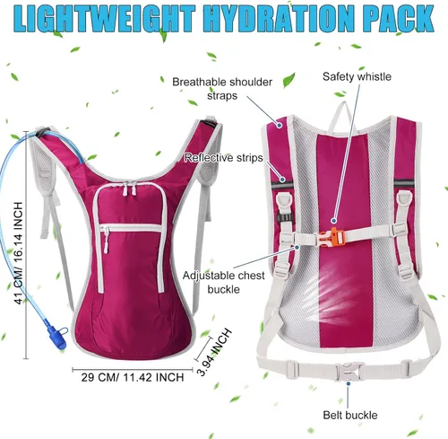 Vista 5 de Chunful Mochila de hidratación con bolsa de agua de 2 litros, mochila de hidratación ligera para hombres y mujeres, correr, ciclismo, escalada
