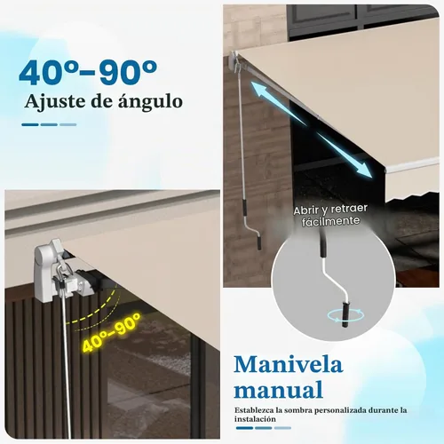 Vista 3 de Toldo de patio de 8.2 x 6.5 pies, toldo retráctil, cubierta parasol, refugio al aire libre, toldo con manivela y poliéster resistente al agua