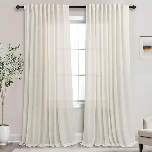 Vista 10 de Mrs.Naturall Cortinas negras de 45 pulgadas de largo, cortinas cortas de lino transparente para privacidad para cocina, dormitorio, ventanas