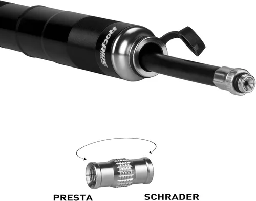 Vista 3 de RocRide Mini bomba de neumáticos de bicicleta con manómetro de presión de neumáticos de lápiz se infla a 120 PSI y funciona con válvulas Schrader