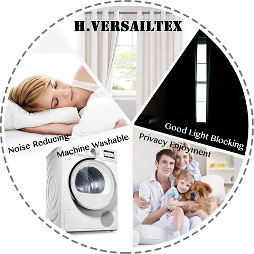 Vista 4 de H.VERSAILTEX Cortinas de lino texturizadas 100% opacas con aislamiento térmico (marfil, 2 paneles, 52 x 84 pulgadas) paquete de cortinas