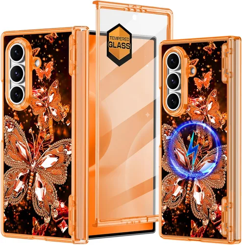 Vista 27 de Hekodonk Funda para Galaxy Z Fold 6, compatible con MagSafe, brilla en la oscuridad, protector de pantalla frontal, soporte, protección de bisagra