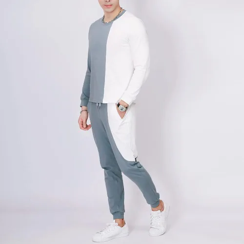 Vista 5 de Ropa deportiva para hombre, camiseta y cárdigan, pantalones de manga larga, dos piezas, para entrenamiento de fitness, ropa deportiva casual
