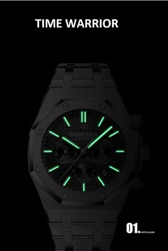 Vista 6 de TIME WARRIOR Binkada - Reloj automático 2021, relojes automáticos para hombres, regalos de cumpleaños para él, papá, marido, novio, reloj