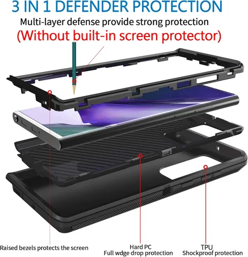 Vista 3 de Funda Anloes para Samsung Galaxy Note 20 5G, funda para teléfono resistente, a prueba de golpes y polvo, 3 en 1 con protector de goma