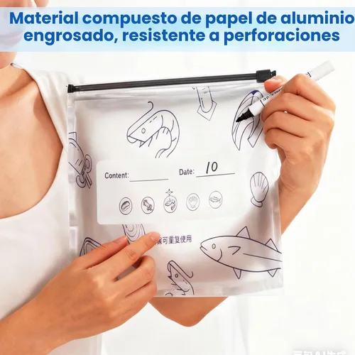 Vista 6 de 30 piezas de bolsas reutilizables de papel de aluminio sellables para almacenamiento, 2026 nuevas bolsas de pie sellables con etiqueta y cierre