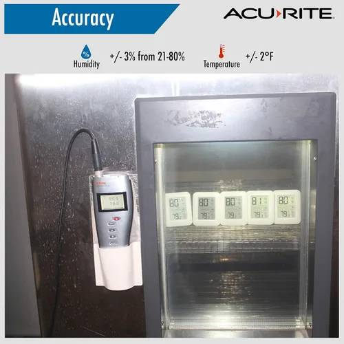 Vista 6 de AcuRite Termómetro e higrómetro digital para interiores con medidor de temperatura y humedad y niveles de comodidad (01131M), color blanco
