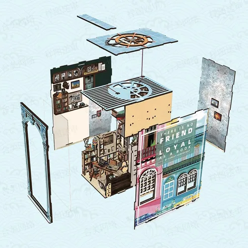 Vista 8 de CCCDF Kit de Rincón de Libros DIY, Kit de Casa de Muñecas en Miniatura Booknook, Rompecabezas de Madera 3D Sujetalibros Decoración de Inserción