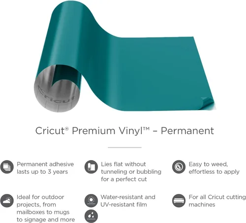 Vista 2 de Cricut Vinilo Permanente Premium, Aguamarina - Rollo de 4 pies (12" x 48") - Compatible con Máquinas Maker & Explore, Larga Duración, Resistente a