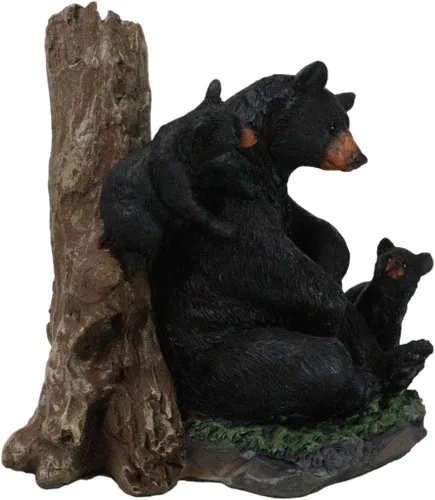 Vista 5 de Ebros Gift Figura rústica de oso negro, madre y sus cachorros en el bosque, 6 pulgadas de alto, diseño de oso de la naturaleza, cabaña familiar