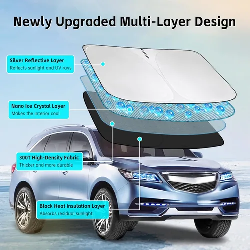 Vista 3 de Parasol para parabrisas Acura MDX 2001-2013, protector de parabrisas 300T, bloquea los rayos UV, ajuste personalizado, MDX para parabrisas