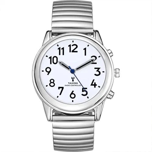 Vista 14 de English Talking Men's Watch for Elderly, Low Vision or Visually Impaired, Loud Sound, Large Numbers, Bold Hands, Stainless Steel Expandable Strap