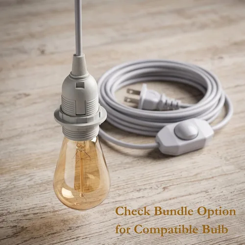Vista 8 de Cable de luz colgante enchufable con interruptor de atenuación, kit de cable de lámpara colgante de 15 pies con luz E26/E27Socket Swag con ganchos