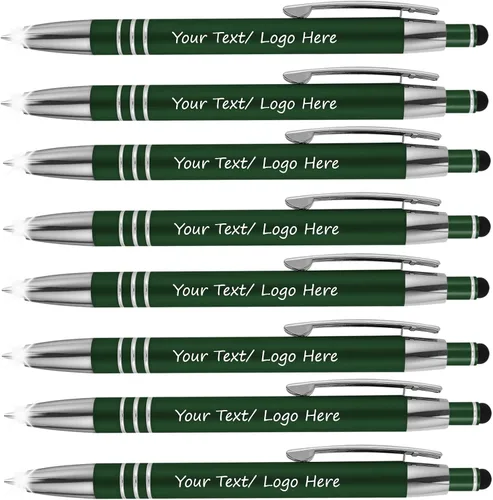 Vista 7 de Bolígrafos promocionales con tu texto personalizado o logotipo comercial personalizado, paquete de 50 - 3 en 1 bolígrafos de lujo de metal de goma +