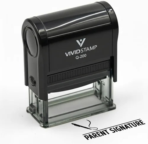 Vista 2 de Timbre de caucho de entintado automático con inscripción PARENT SIGNATURE, Negro