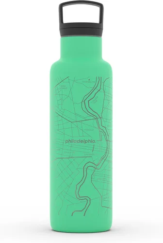 Vista 63 de Well Told Botella de agua aislada con mapa de Washington DC grabado, botella de acero inoxidable grabada (21 onzas, blanco) botella aislada de mapa