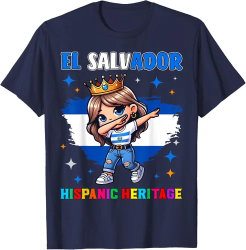 Vista 61 de Camiseta infantil El Salvador Dabbing Girl Hispanic Heritage Celebration, Negro