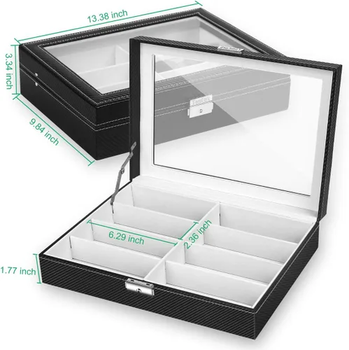 Vista 2 de TomCare Organizador de gafas de sol para gafas de sol caja de almacenamiento con 8 ranuras para gafas soporte para gafas organizador de reloj gafas