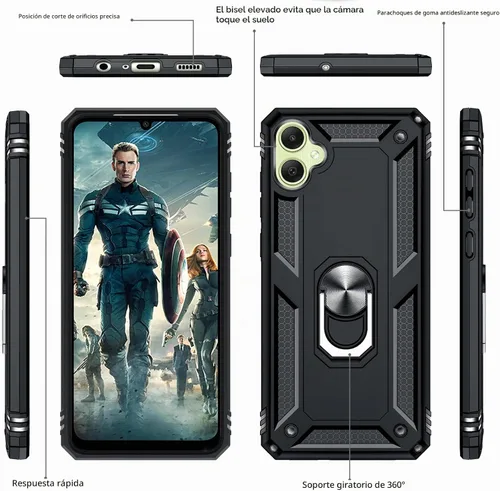 Vista 2 de LeYi Funda para Samsung Galaxy A05 (no compatible con A05S) con protector de pantalla y protector de lente de cámara, funda resistente de grado Negro