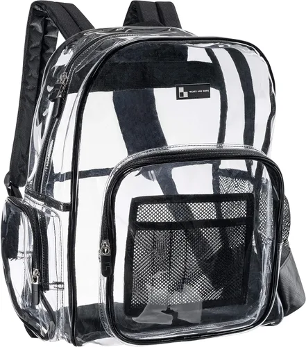 Vista 3 de Mochila transparente resistente con organizador de malla, Negro azabache